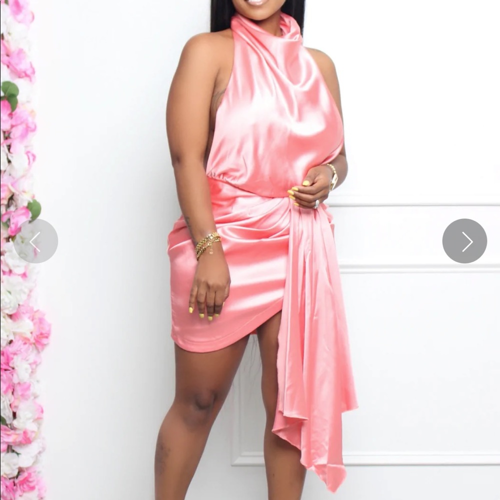 Peach-colored backless dress. Cute for a wedding. Brand new, never worn.